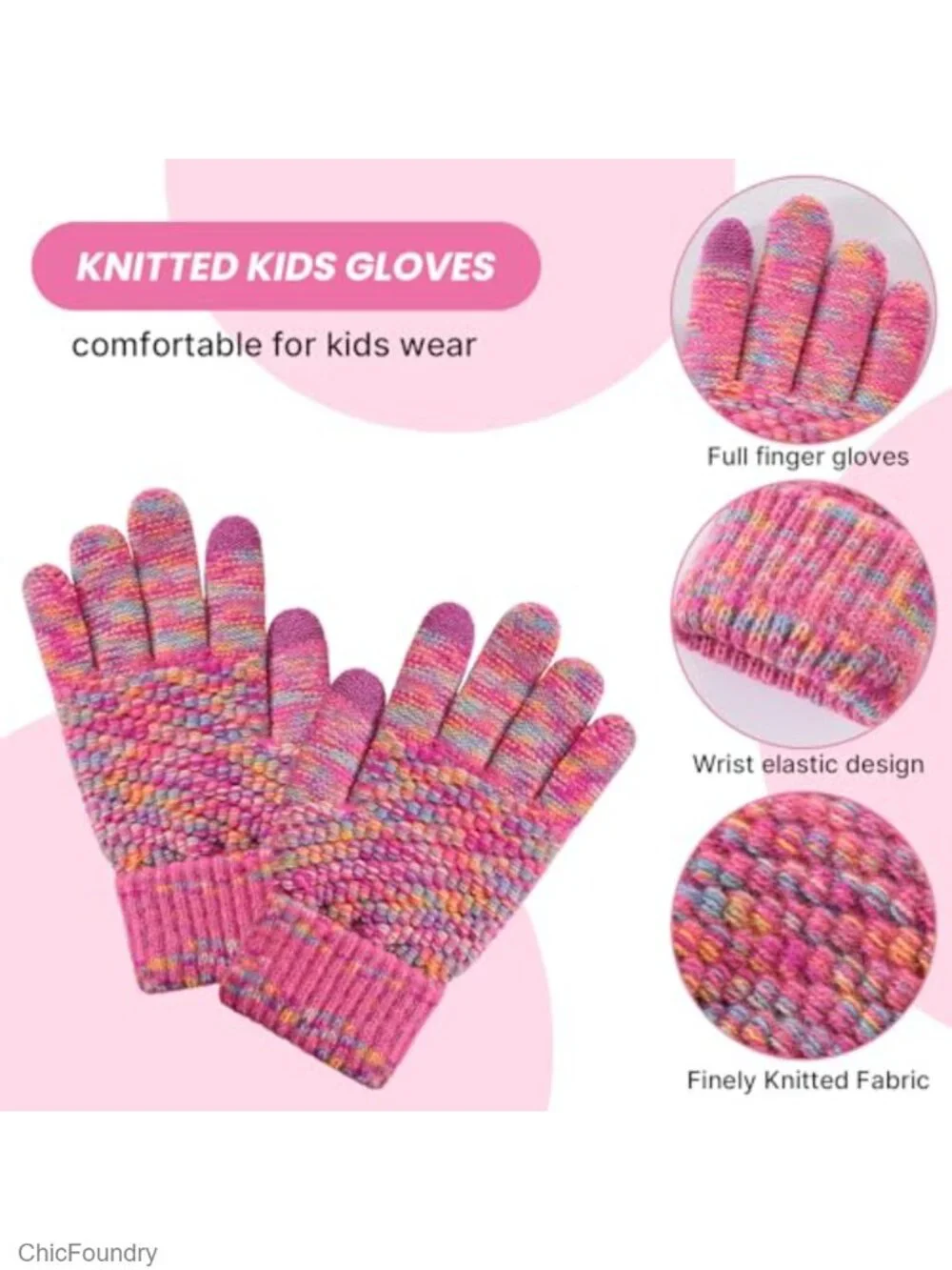 Girls Fleece Lined Knitted Pom Hat, Scarf, Gloves Set Winter Warm Set